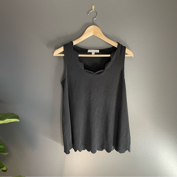Eri + Ali Black Scalloped Neck Tank Top - Picture 1 of 6
